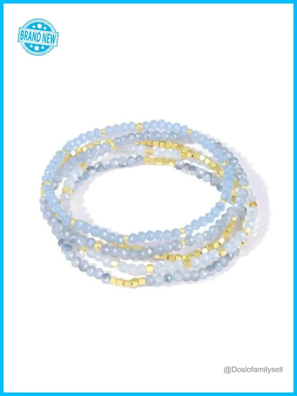 Stackable Crystal Beaded Stretch Bracelet Set, 14K Gold Plated Boho Layering